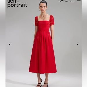 NWT Self Portrait Red Crepe Sleeved Midi Dress